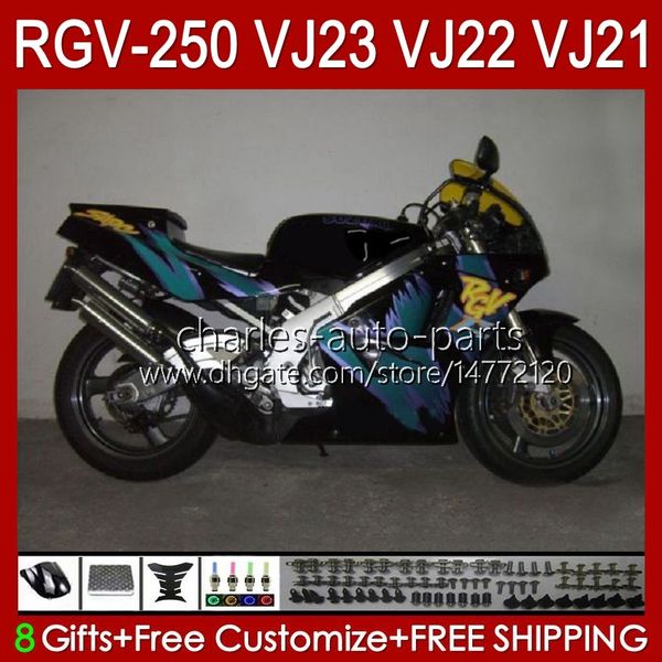 Karosserien für Suzuki RGVT RGV 250 CC VJ23 blau schwarz schwarz RVG250 250CC Cowling RGV-250CC Karosserie 107HC.124 RGVT-250 VJ 23 1997 1998 RGV-250 Panel RGV250 SAPC 97 98 OEM-Verkleidung