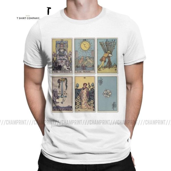 

men's t-shirts tarot divination occult card magic witch t-shirt for men creative tees round neck short sleeve t shirts plus size clothe, White;black