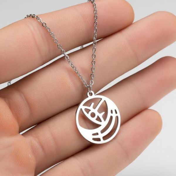 

pendant necklaces fengli 2021 demon eye design chain for girl moon delicate stainless steel trafic femme mode, Silver