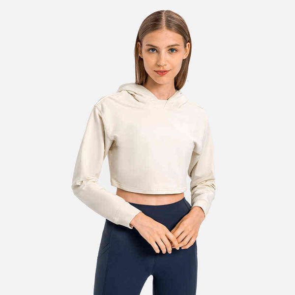 

women's t-shirt jackets 2021 autumn and winter yoga cloth leisure short running sports wear fitns hooded sweater, White