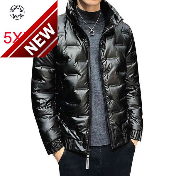 

men's 80% white eiderdown jacket winter bright stand collar thin light 5xl, Black