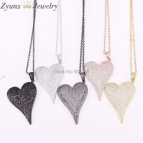 

pendant necklaces 5 strands zyz300-4364 long heart necklace slim chain micro pave cz lovely jewelry, Silver