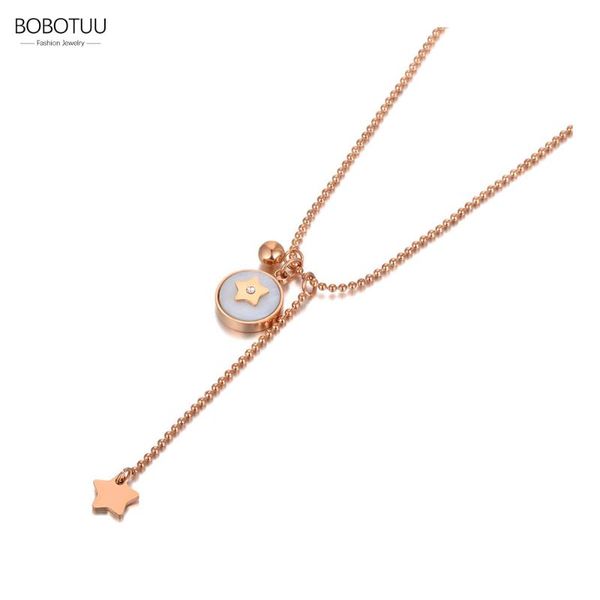 

pendant necklaces bobotuu original design stainless steel white shell round charm choker necklace for women bohemia star bn20237, Silver