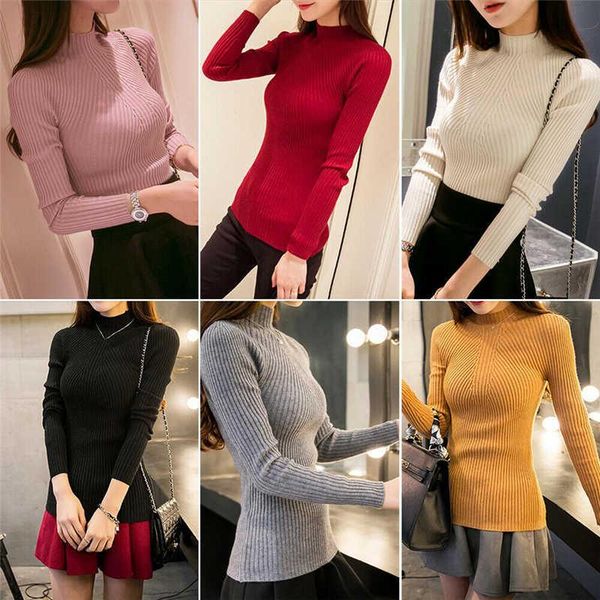 

women's sweaters sweater women lady turtleneck knitted jumper fit long pullover sleeve slim, White;black