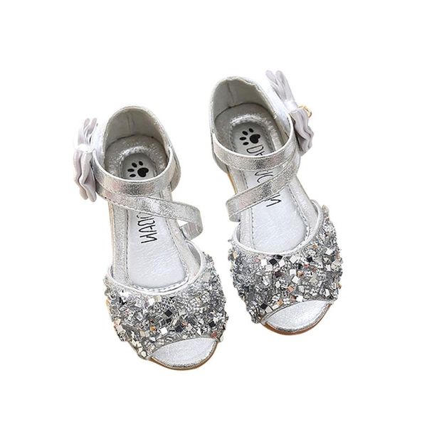 

2021summer girls shoes glitter sandals bling party for kids children bow knot flats pink gold silver bead single, Black;red