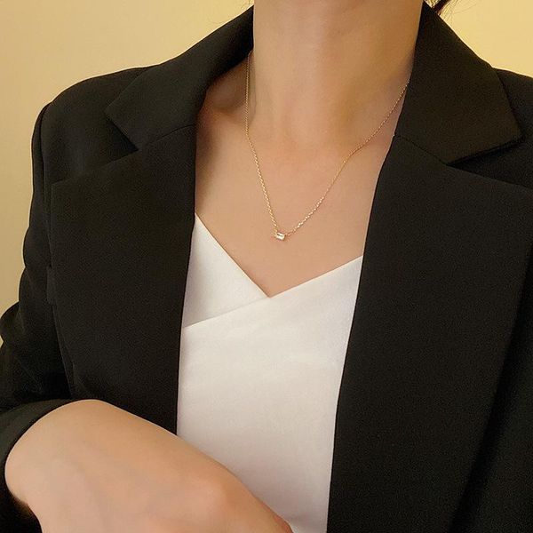 

chokers the simple square zircon necklace high sense of fashion temperament all-match clavicle chain ins neck ornaments, Golden;silver
