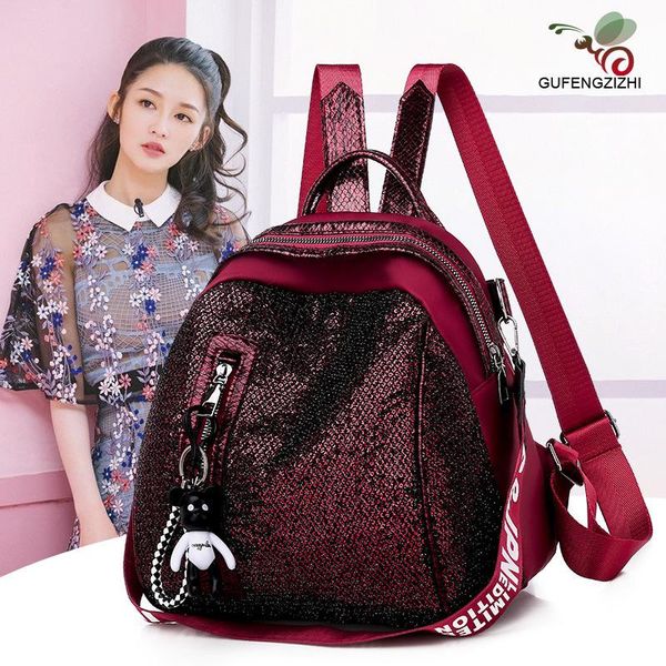 

backpack 2021 women's oxford cloth fashion grid sequin dual purpose