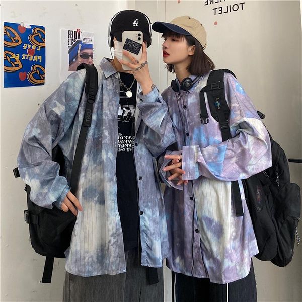 

women's t-shirt harajuku korean version of the trend ins wild personality tie-dye loose casual long-sleeved shirt net red couple, White