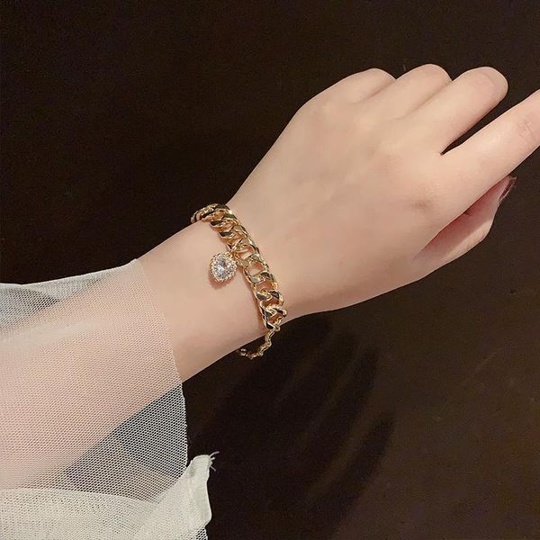 

link, chain simple cold style love pendant bracelet ins special-interest design female student ie personality t shape buckle, Black