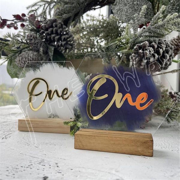 

party decoration acrylic hexagon table numbers wedding number signs plexiglass sign with wooden stands decor