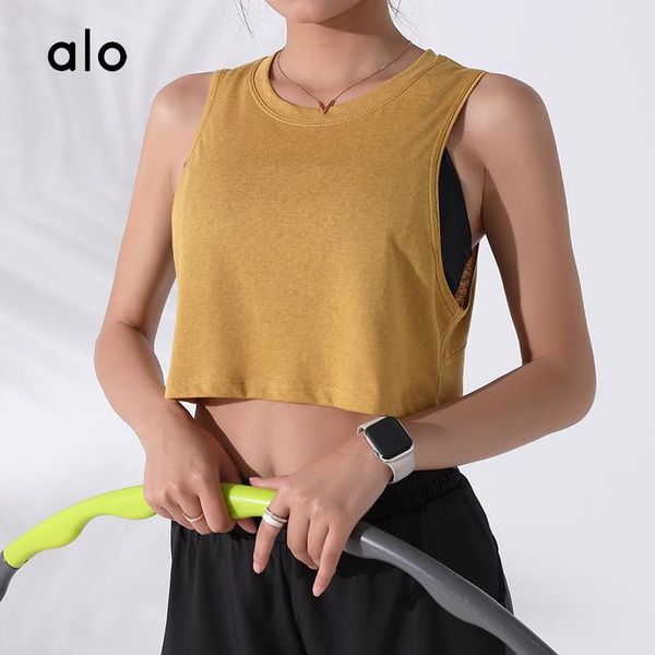 

yoga outfit alo women's crop four-color cotton mixed short-sleeved fitness cycling running leisure sports shirt t-shirt