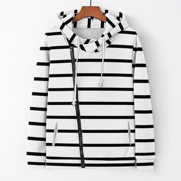 

women's hoodies & sweatshirts fashion casual stripe zipper sweatshirt hooded women elegant drawstring long sleevesladies autumn winter, Black