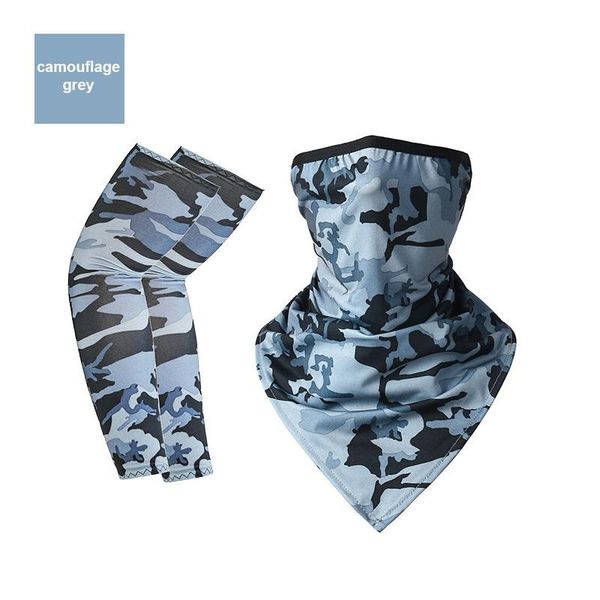 

bandana face cover cooling arm sleeve sunscreen ice silk sleeves bib summer printed outdoor guard combo set for cycling elbow & knee pads, Black;gray