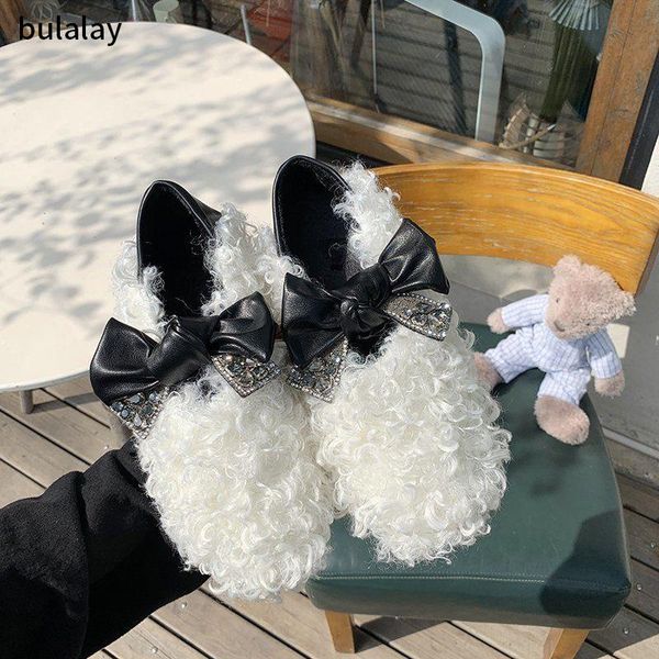 

plush shoes women's winter wear 2021 all-match cute plus velvet warm single flat peas slippers, Black