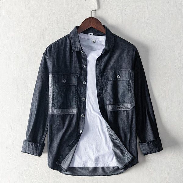 

men's casual shirts 2021 vintage style men slim fit denim shirt cowboy streetwear fashion clothing jeans clothes pockets, White;black