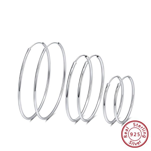

hoop & huggie genuine 925 sterling silver earrings big circle 30cm 4cm 50cm round earring women jewelry aretes, Golden;silver