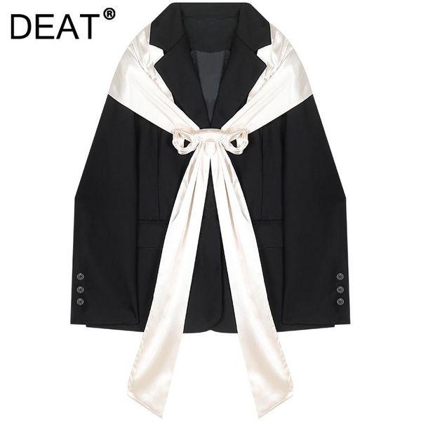 

women's suits & blazers [deat] 2021 autumn fashion tide coat loose fit long sleeve turn-down collar single-breasted splicing bow blazer, White;black