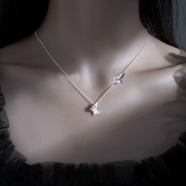 

fashion jewelry designer pendant necklace 925 sterling silver charm butterfly clavicle chains women gift wedding engagement gathering party