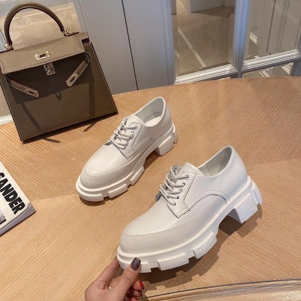 

dress shoes genuine leather women thick bottom lace up pumps platform female casual 2021 fashion design, Black