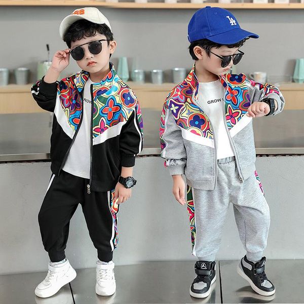 

clothing sets children's clothes baby boy set kids tracksuit casual print spliced jackets pants 2pcs boys 2 4 6 8 10 years, White