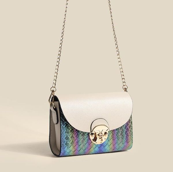 

2021 woven pattern gradient small square bag personalized lock chain splicing element one-shoulder messenger female bags