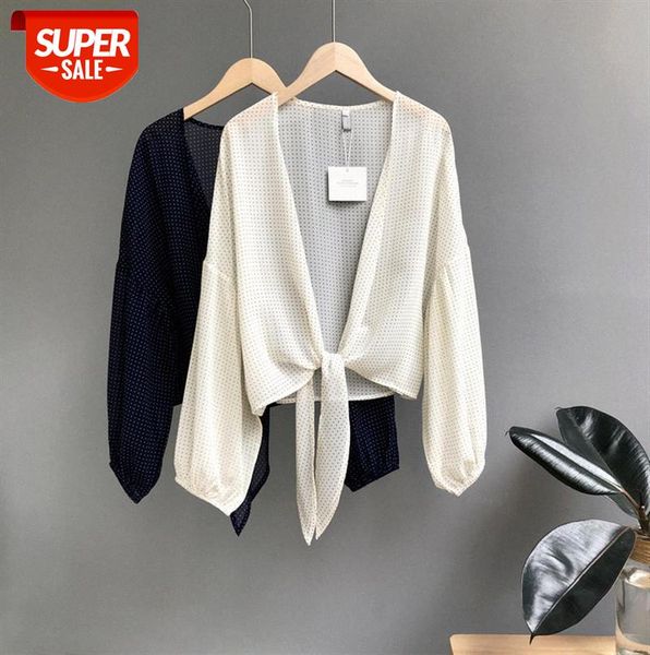 

zhi chenxi [ordering meeting] korean ladies lantern sleeve polka dot sunscreen shirt chiffon cardigan 1611 #py09, Black;gray