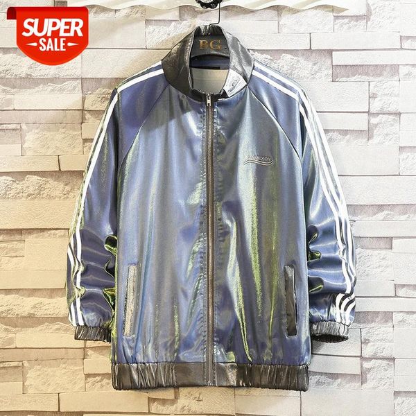 

hong kong style hip-hop reflective vertical striped jacket boys korean trend loose large size casual sports #h88u, Black;brown