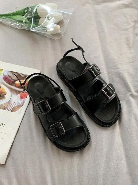 

sandals 2021 clear heels female shoe fashion girls sports low beige comfort summer flat back strap rubber rome solid basic f, Black