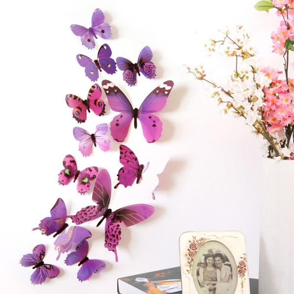 

12pcs 3d effect crystal butterflies wall sticker beautiful butterfly room decals multicolor home decoration on the wall#10 stickers