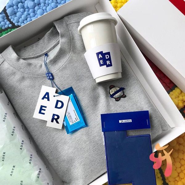 

men's hoodies & sweatshirts adererror limited gift box set includes 1 sweatshirts/ceramic water/cup /socks oversize male female pullo, Black