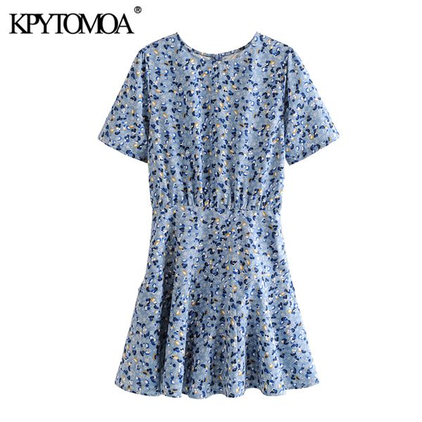

women chic fashion floral print ruffled mini dress vintage short sleeve back zipper female dresses vestidos mujer 210416, Black;gray