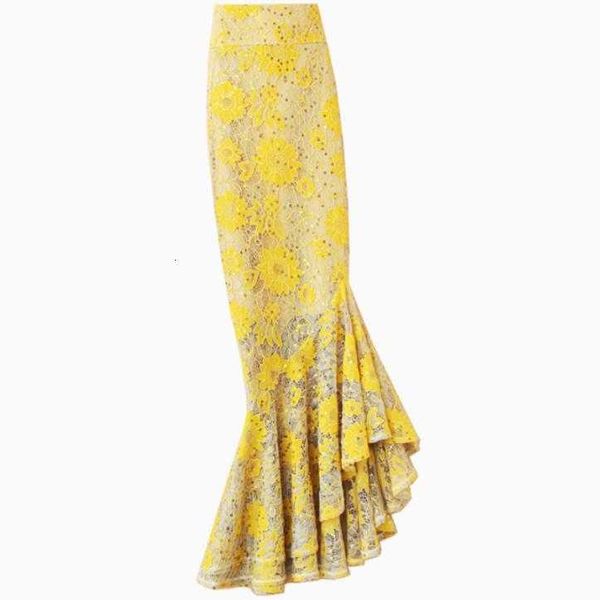 

skirts heavy work sequin embroidered lace mermaid skirt women temperament high waist package hip trumpet v2lh, Black