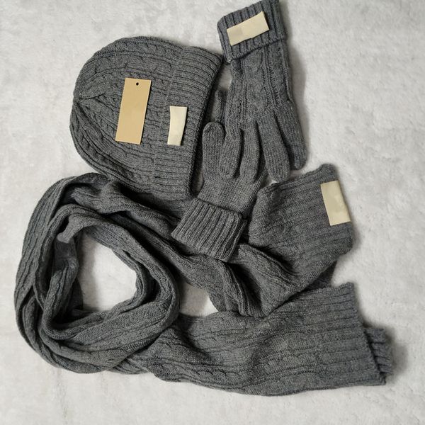 

designer mens beanie scarf glove set luxury hat knitted caps ski scarves mask winter solid color sets, Blue;gray
