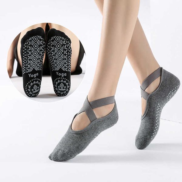 

women sports socks bandage non-slip straps terry dispensing round head breathable special yoga sock, Black