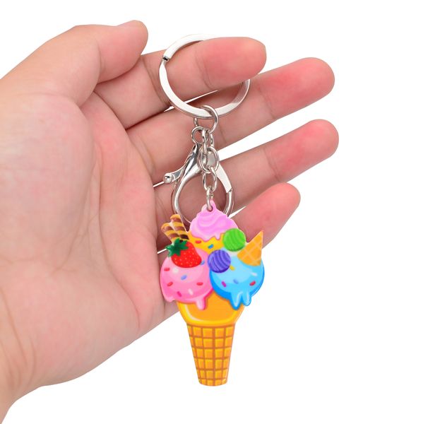 

cute cartoon acrylic keychains creative dessert ice cream key chain jewelry for women kids girls gift car accessory, Slivery;golden