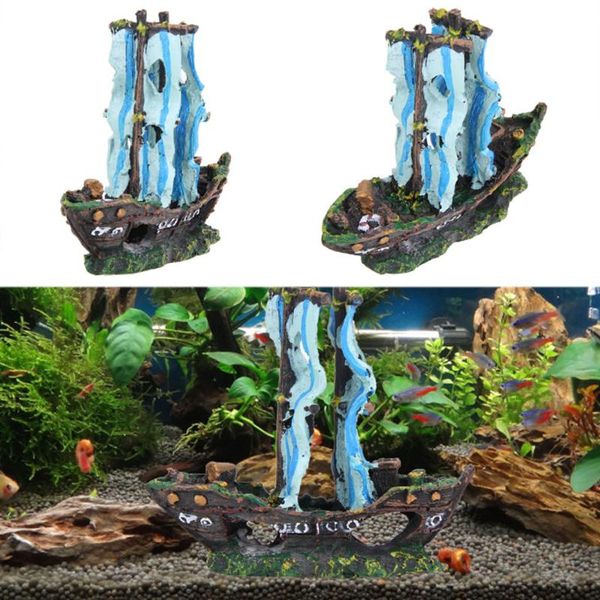 

decorations 1 piece fish tank landscaping resin sailing shipwreck shrimp shelter aquarium decoration accessories crafts pet supplies
