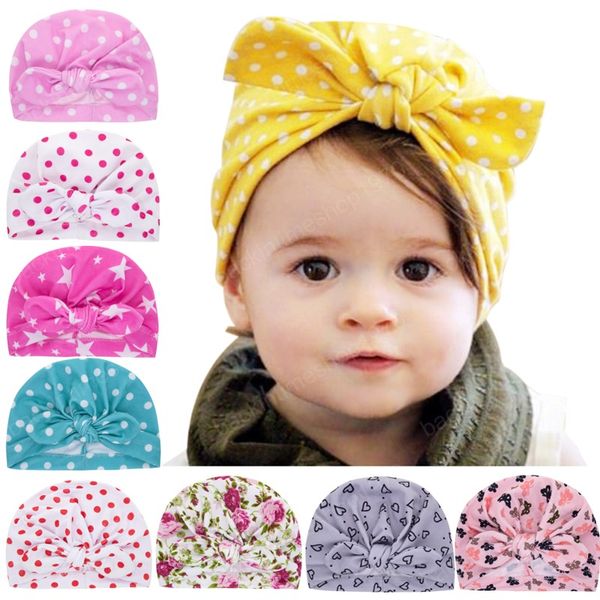 Bebek Kız Baskı Yıldız Kelebek Nokta Şapkalar Yenidoğan Yumuşak Tavşan Kulakları Caps Çocuklar Beanie Bonnet Bebek Şapkalar Çocuk Aksesuarları