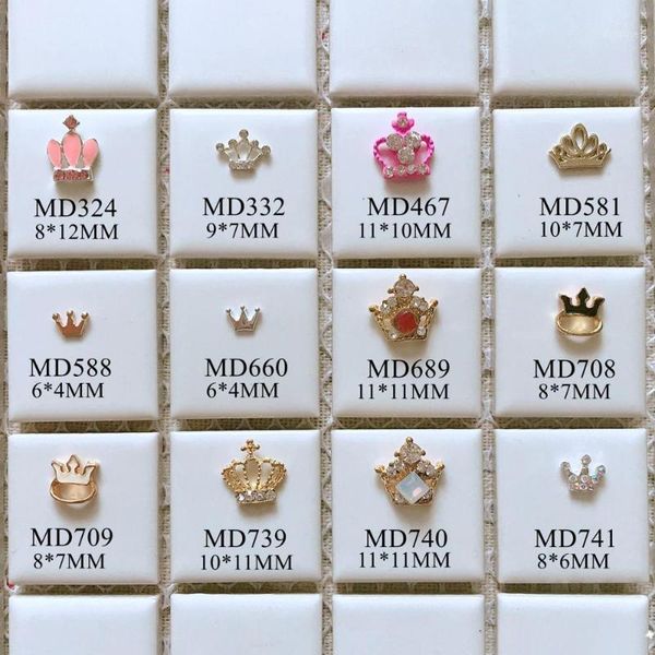 

50pcs/bag 3d charms metal crown rhinestone deco nail decoration art deco1, Silver;gold
