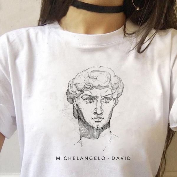 

harajuku funny womens black and white drawing david print short sleeve t shirt fashion women loose o neck casual