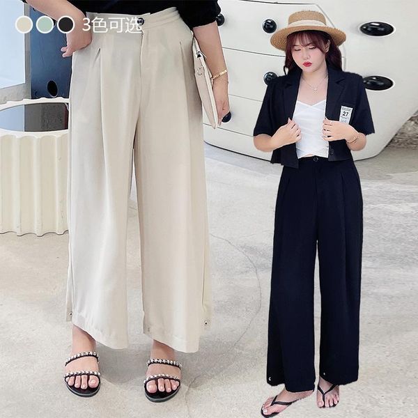

women's suits & blazers 2021 large summer fat mm vertical chiffon two wear wide leg pants suit n8053, White;black