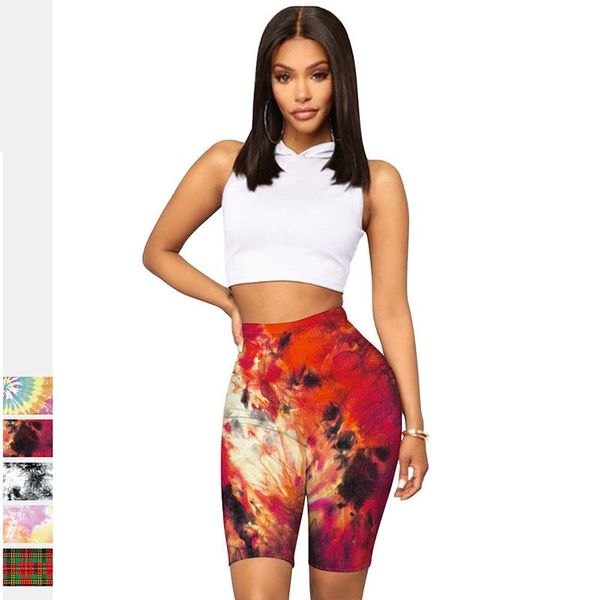 

yoga outfit women tie dye cycling shorts mid thigh stretch short leggings summer work fitness sports high waist colorful pants