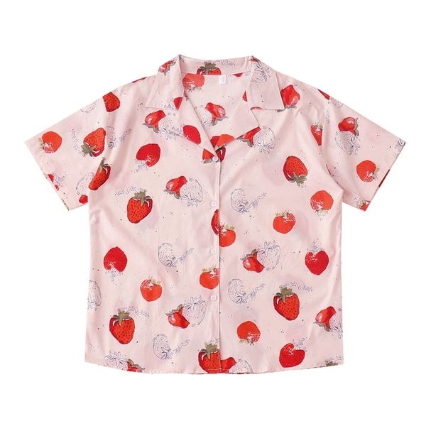 

women's blouses & shirts summer cute strawberry casual blouse women japanese fashion lolita kawaii loose pink teen girls short sle, White