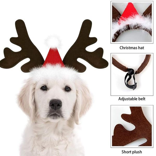 

dog apparel christmas reindeer antlers hat adjustable elastic strap headband classic headwear party pet costumes accessories