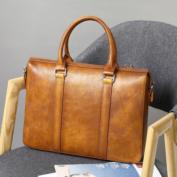 

briefcases est quality genuine leather designer handbag for men real cow multi pocket business shoulder bags briefcase