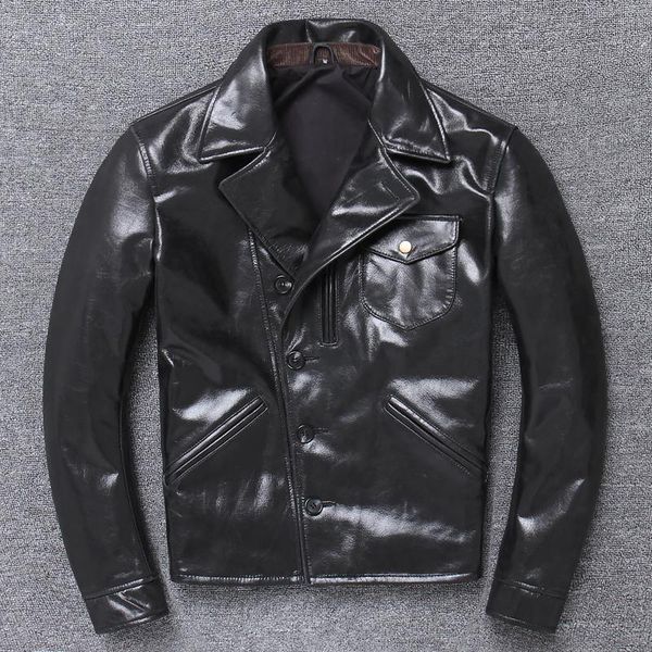 

men's leather & faux cow black 2021 brand vintage amekaji thick genuine coat designer moto biker style casual jacket