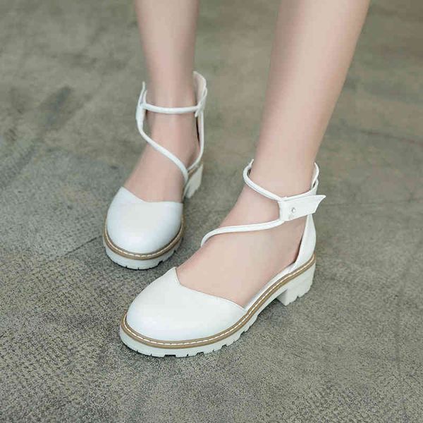 

dress shoes ymechic summer hook mary jane college cute ladies with med heels pink beige white pumps plus size woman 35-43 8wsx, Black