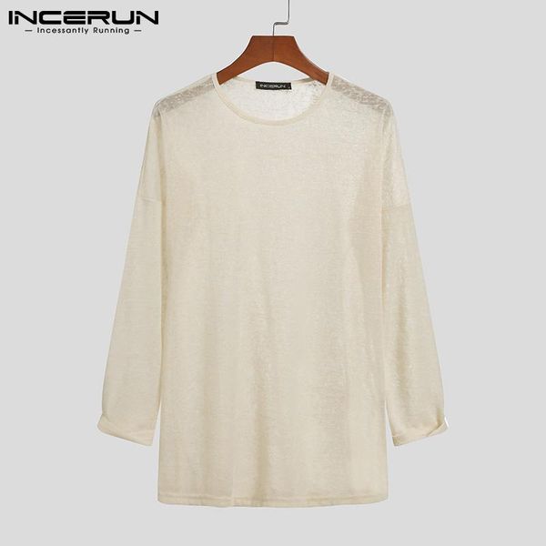 

men's t-shirts men t shirt round neck long sleeve streetwear transparent fitness casual clothing 2021 breathable camisetas incerun s-5x, White;black