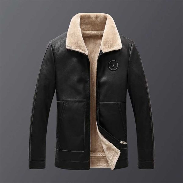 

brand men jacket autumn slim business thick leather coat winter casual windproof warm big size 211126, Black;brown