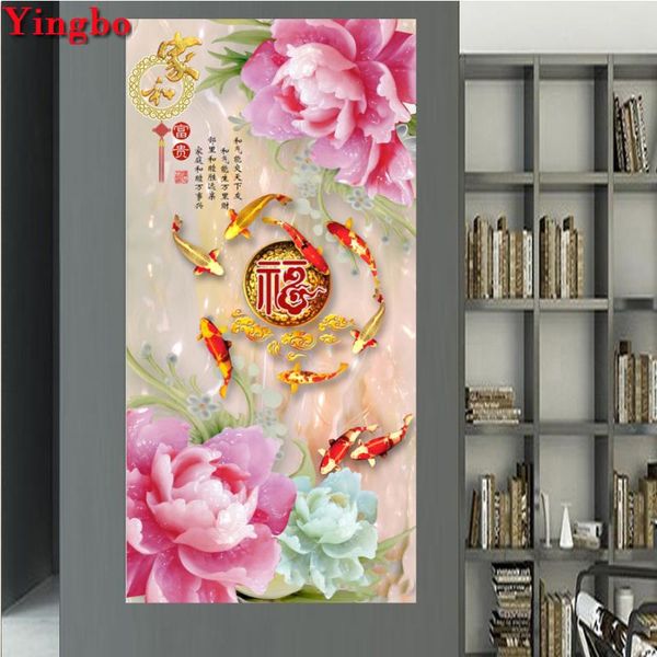 

diamond painting 3d cross stitch embroidery koi fish lotus 5d diy square round full mosaic by numbers