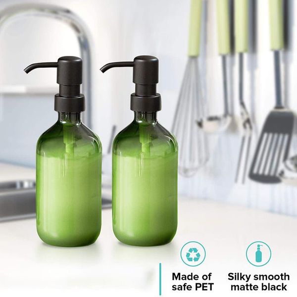 

storage bottles & jars 2 pack premium green multi-purpose refillable plastic soap dispenser pump matte black (500ml)